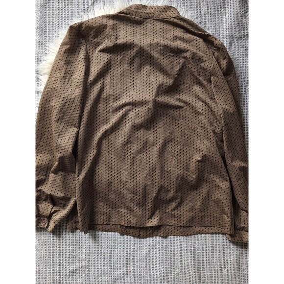 VTG Miss Accent L 1980's Golden Small Dot Librarian Tie Top Blouse Button Down - Picture 2 of 9
